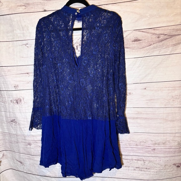 Free People Tell Tale See Through Royal Blue Lace Bohemian Dress Small - Picture 11 of 11